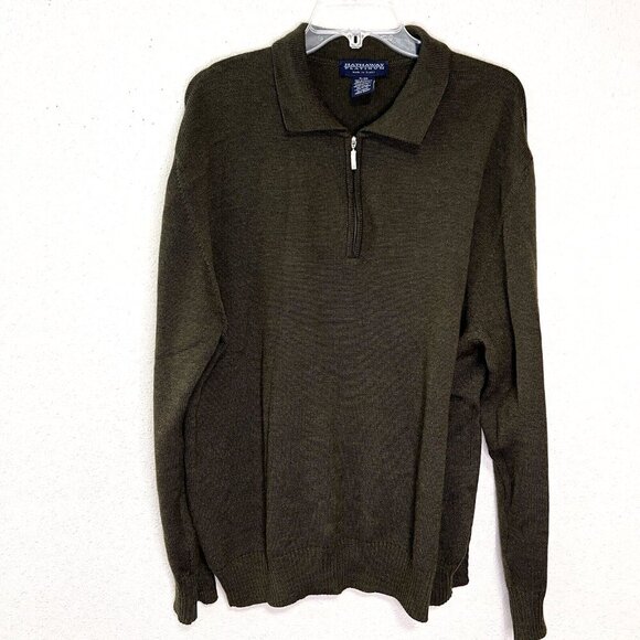 HATHAWAY PLATINUM Extra Fine Italian Merino Wool Sweater Mens XL Olive 1/4 Zip - Picture 1 of 9